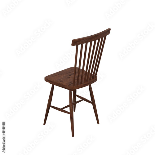 3D rendering vintage oak chair leg and backrest