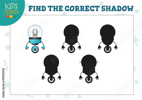 Find the correct shadow for cute cartoon robot educational preschool kids mini game