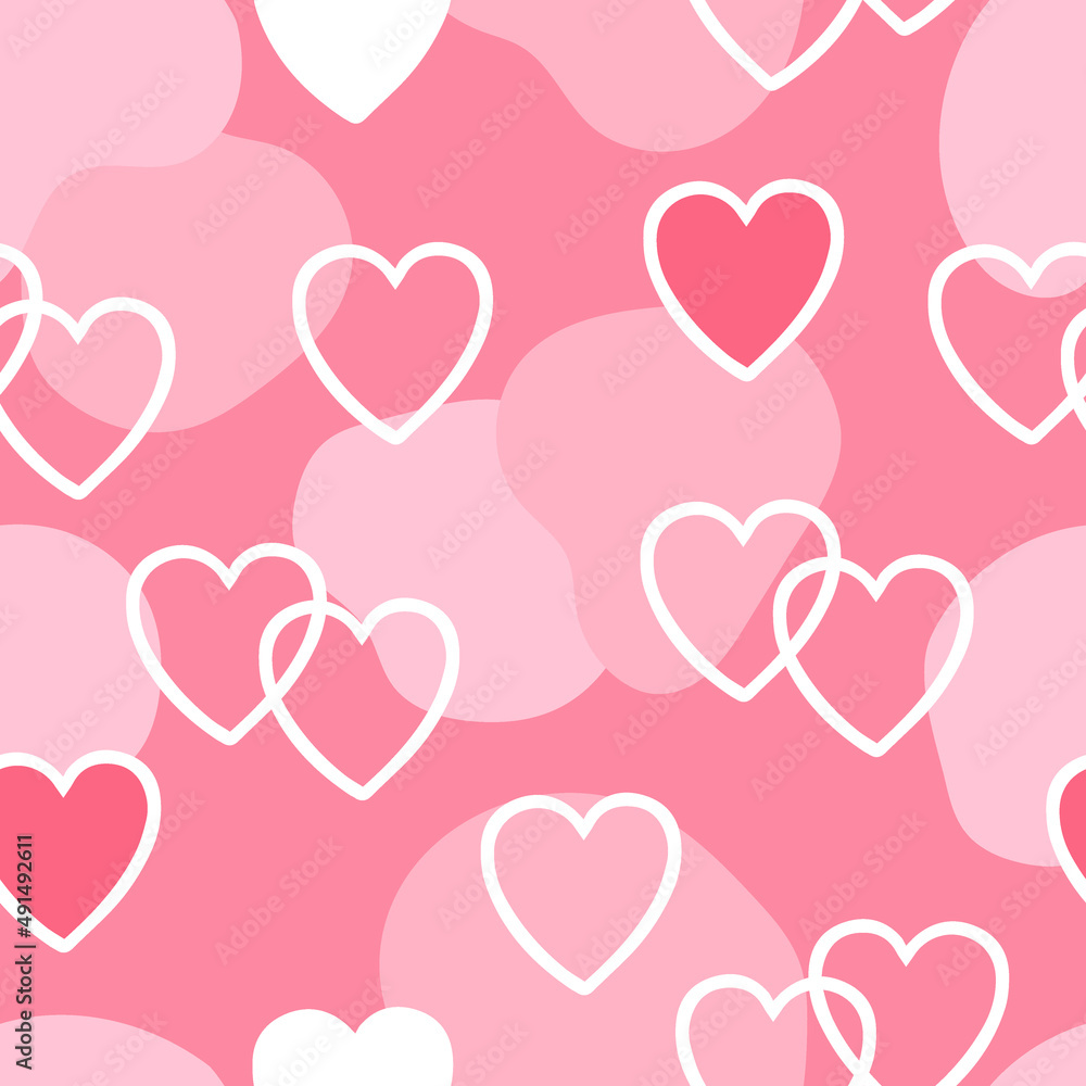 Seamless vector pattern with different hearts, pink background Seamless vector pattern with different hearts, pink background