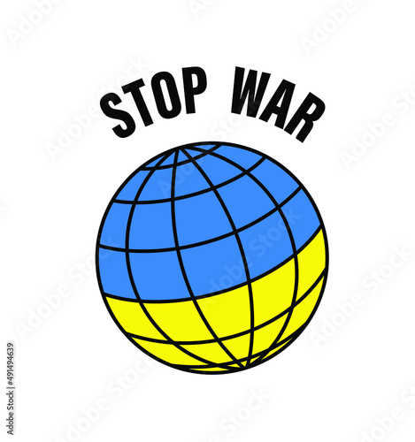 Stop war. Ukraine and Russia, Ukraine and Russia war. Planet in Ukraine flag colours.