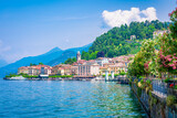 Bellagio borgo on Lake Como, Italy. Romantic scenery of coast and lakefront, the town is famous for popular luxury resort, stores, narrow streets and alleys.