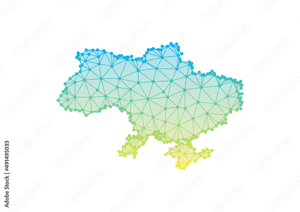 Abstract blue and yellow gradient Ukraine map made of lines and dots isolated on white background. Abstract blue and yellow gradient Ukraine map made of lines and dots isolated on white background.