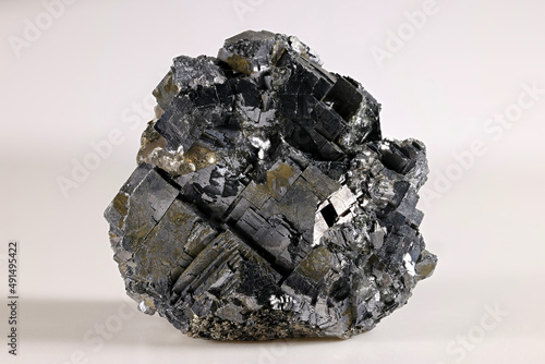 Crystals of Galena, also called Lead glance.  Galena is the most important industrial ore of lead.