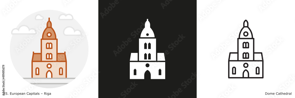 Dome Cathedral filled outline and glyph icon. Landmark building of Riga, the capital city of Latvia
