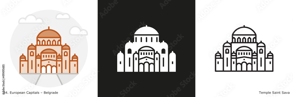 Church of Saint Sava  filled outline and glyph icon. Landmark building of Belgrade, the capital city of Serbia
