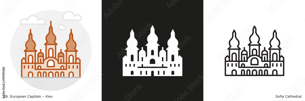 Saint Sofia's Cathedral  filled outline and glyph icon. Landmark building of Kiev, the capital city of Ukraine
