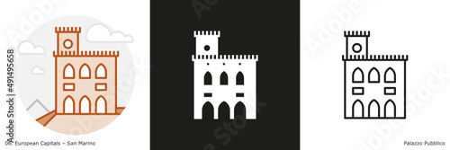 Public Palace filled outline and glyph icon. Landmark building from San Marino.

