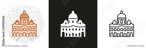 Saint Peter's Basilica filled outline and glyph icon. Landmark building of the Vatican.