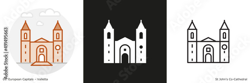 St John's Co-Cathedral filled outline and glyph icon. Landmark building of Valletta, the capital city of Malta.
