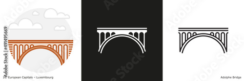 Adolphe Bridge filled outline and glyph icon. Landmark building of Luxembourg.