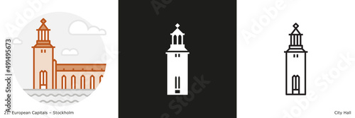 City Hall of Stockholm  filled outline and glyph icon. Landmark building from the capital city of Sweden
