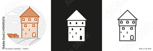 Kiek in de Kök filled outline and glyph icon. Landmark building of Tallinn, the capital city of Estonia
