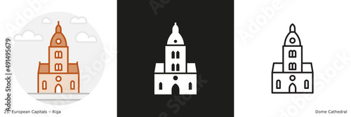 Dome Cathedral filled outline and glyph icon. Landmark building of Riga, the capital city of Latvia
