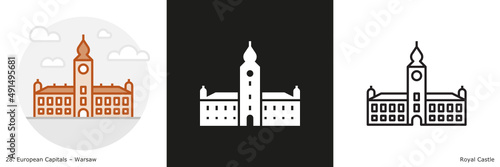 Royal Castle filled outline and glyph icon. Landmark building of Warsaw, the capital city of Poland

