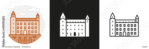 Bratislava Castle filled outline and glyph icon. Landmark building from the capital city of Slovakia
