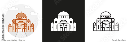 Church of Saint Sava  filled outline and glyph icon. Landmark building of Belgrade, the capital city of Serbia
