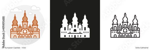 Saint Sofia's Cathedral  filled outline and glyph icon. Landmark building of Kiev, the capital city of Ukraine

