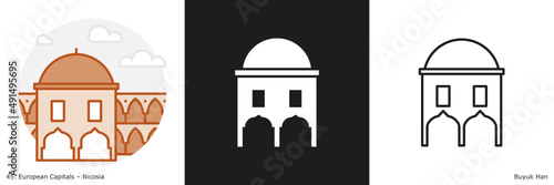 Buyuk Han filled outline and glyph icon. Landmark building of Nicosia, the capital city of Cyprus
 photo