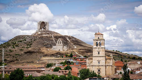 Panoramic view of the town of Mota del Marqués with the church of San Martin and the remains of the ruined castle photo