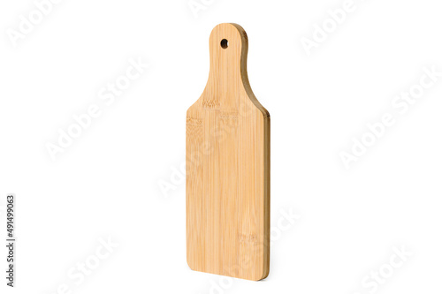 Wooden kitchen cutting board on a white isolated background.