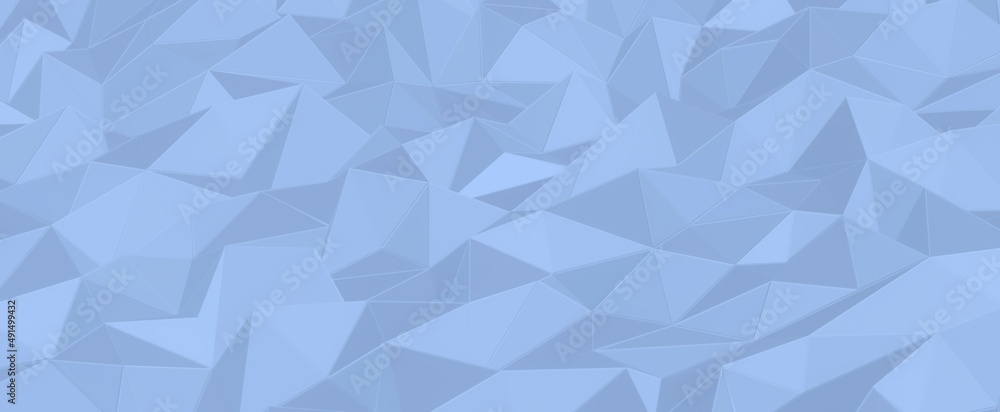 Gray crystal abstract background. Blue mosaic hills with 3d render mesh. Triangular digital textures stacked in creative formations with futuristic interior