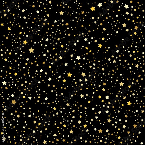 Yellow stars pattern on the black background. Vector illustration.