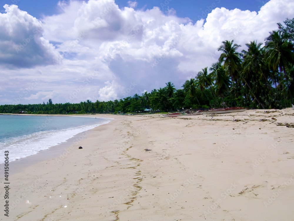 Wide expanse of white sand beach in the southern part of the Philippines.
