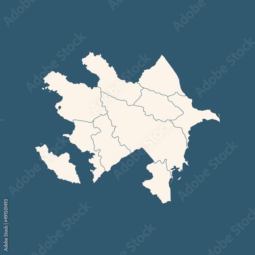 Azerbaijan map with landmarks of the regions isolated on blue. Flat illustrated