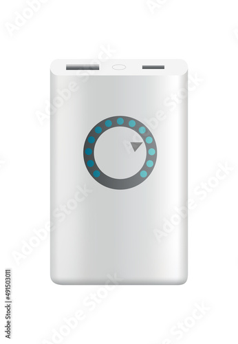 Power bank mockup without USB cable. Colorful portable charger device. External battery for charging with modern design. Powerbank isolated on white background
