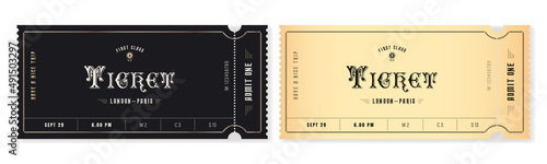 Set of ticket templates in vintage style in dark and light background. For excursion routes, retro parties and clubs and other projects. Just add your own text. Vector. can be used for printing.