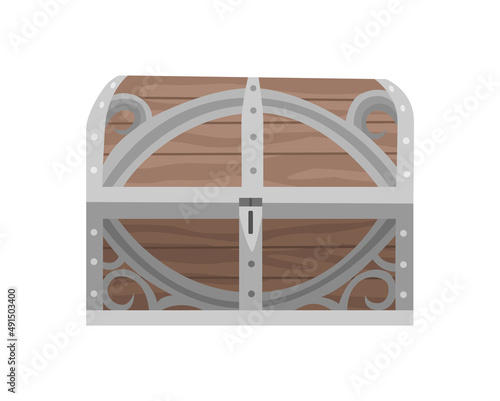 Chest box. Ancient treasure box or pirate closed wooden container. Vector cartoon icon coffer isolated on white background