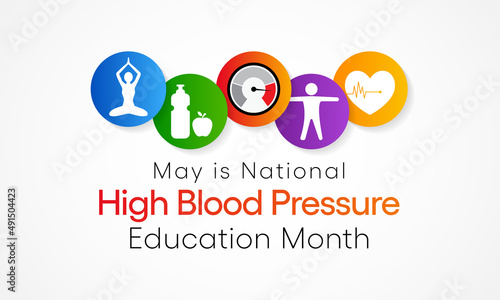 National High Blood pressure (HBP) education month is observed every year in May. it is also called hypertension. vector illustration.