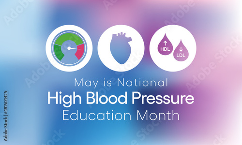 National High Blood pressure (HBP) education month is observed every year in May. it is also called hypertension. vector illustration.