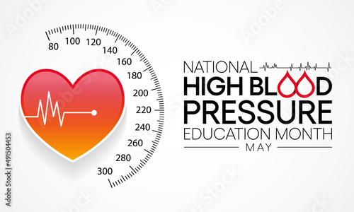 National High Blood pressure (HBP) education month is observed every year in May. it is also called hypertension. vector illustration.