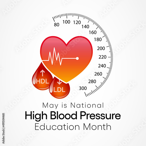 National High Blood pressure (HBP) education month is observed every year in May. it is also called hypertension. vector illustration.