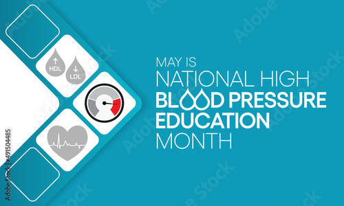 National High Blood pressure (HBP) education month is observed every year in May. it is also called hypertension. vector illustration.