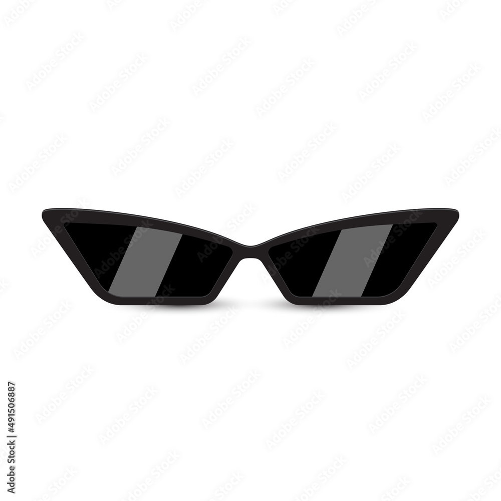 Black modern sunglasses with dark glass on white background. Black modern sunglasses with dark glass on white background.