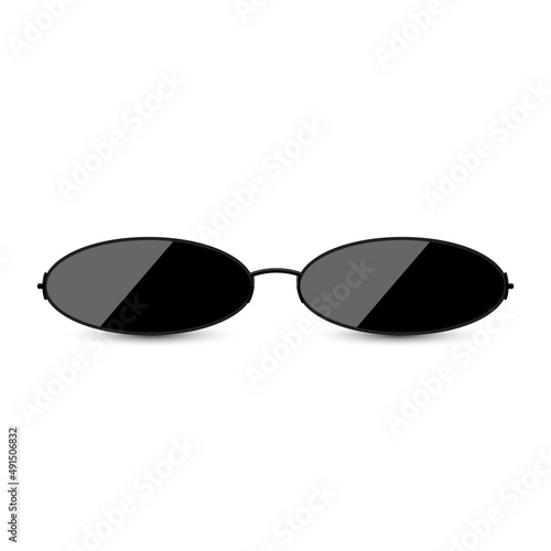 Black modern sunglasses with dark glass on white background.