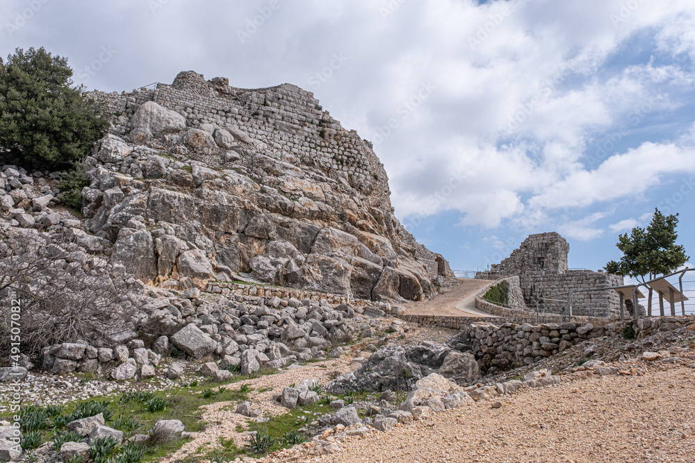 View of the ruined Western Tower of Nimrod fortress (castle), located in Northern Golan, at the southern slope of Mount Hermon, the biggest Crusader-era castle in Israel View of the ruined Western Tower of Nimrod fortress (castle), located in Northern Golan, at the southern slope of Mount Hermon, the biggest Crusader-era castle in Israel