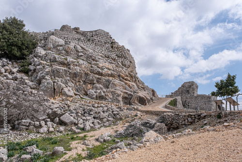 View of the ruined Western Tower of Nimrod fortress (castle), located in Northern Golan, at the southern slope of Mount Hermon, the biggest Crusader-era castle in Israel