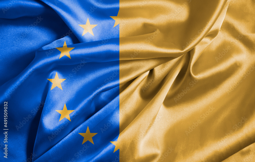 Ukraine flag and EU flag