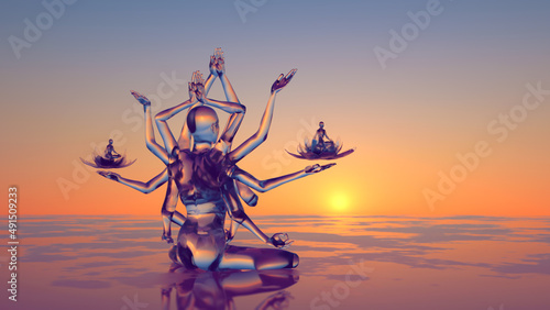 3d illustration of demiurge's evening meditation with saints in his hands