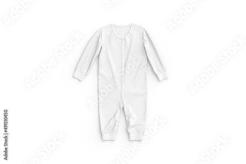 Blank white baby zip-up sleepsuit mock up lying, top view