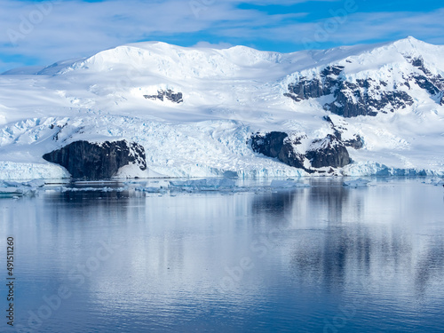 Crusing the Lemaire Channel among drifting icebergs  Antarctic Peninsula. Antarctica