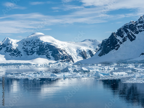 Crusing the Lemaire Channel among drifting icebergs, Antarctic Peninsula. Antarctica © Luis