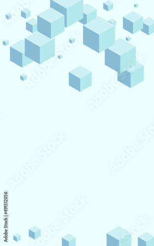 Sky Blue Geometric Background Blue Vector. Cube Template Template. Grey Polygon Network Design. Blockchain Texture. Gray Model Box.