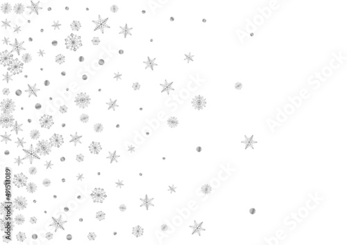 Metal Flake Background White Vector. Dot Transparent Texture. Grey Snowflake Wintry. Luminous Flying Card.