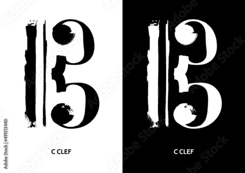 Poster of С Clef or Alto, or Tenor clef. Musical symbols aesthetics.