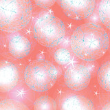 Glowing balls. Seamless pattern with polygonal balls and stars. Space. New Year. Vector image. 