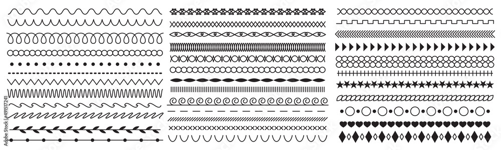 Abstract geometric dividers and line border ornaments designs. Decorative horizontal separate vintage fashion elements, waves, dots, stars, patterns and shapes vector set Abstract geometric dividers and line border ornaments designs. Decorative horizontal separate vintage fashion elements, waves, dots, stars, patterns and shapes vector set